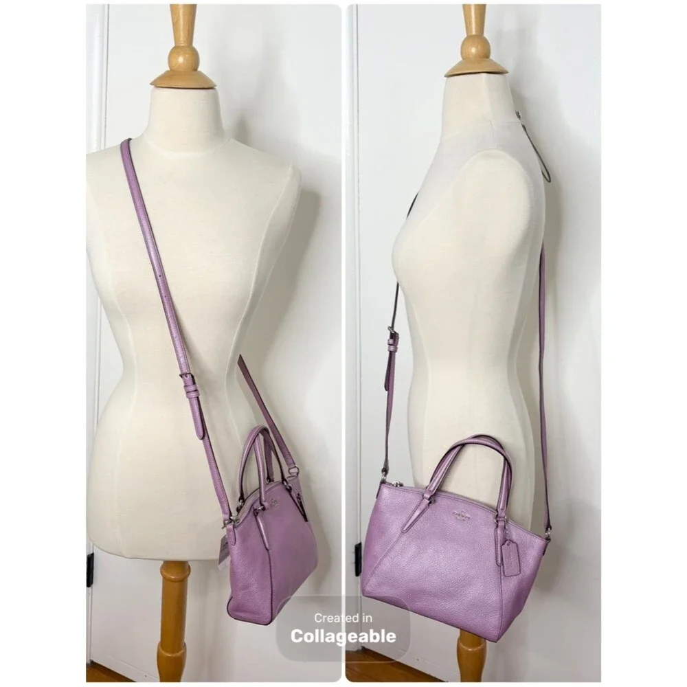Coach Mini Kelsey Satchel F22316 Metallic Lilac Pebble Leather Crossbody Bag